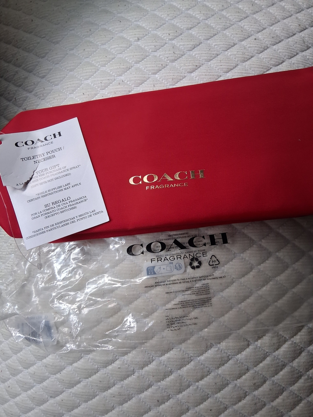 Coach Red Fragrance Toiletry Pouch with Gold Logo